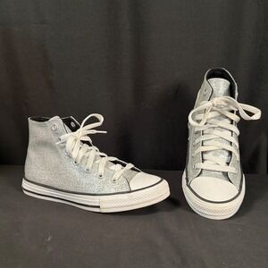 Converse Chuck Taylor All Star High Top PS Glitter Silver A01477C Youth Girls 2